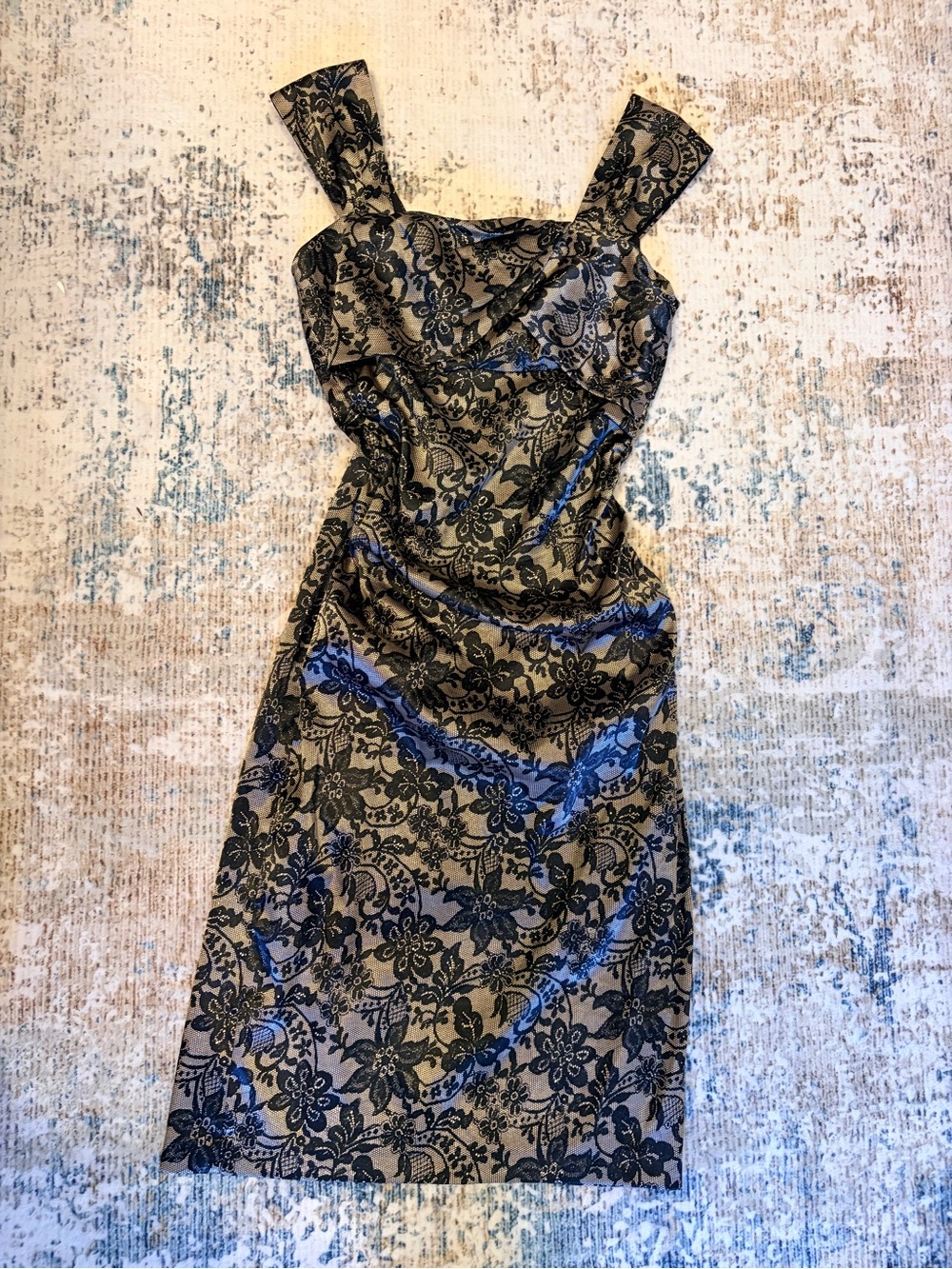 London Times Gold and Black Floral Lace Midi Dress 4
